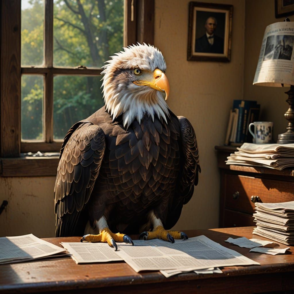 Bald Eagle Exudes Skepticism over Morning Newspaper