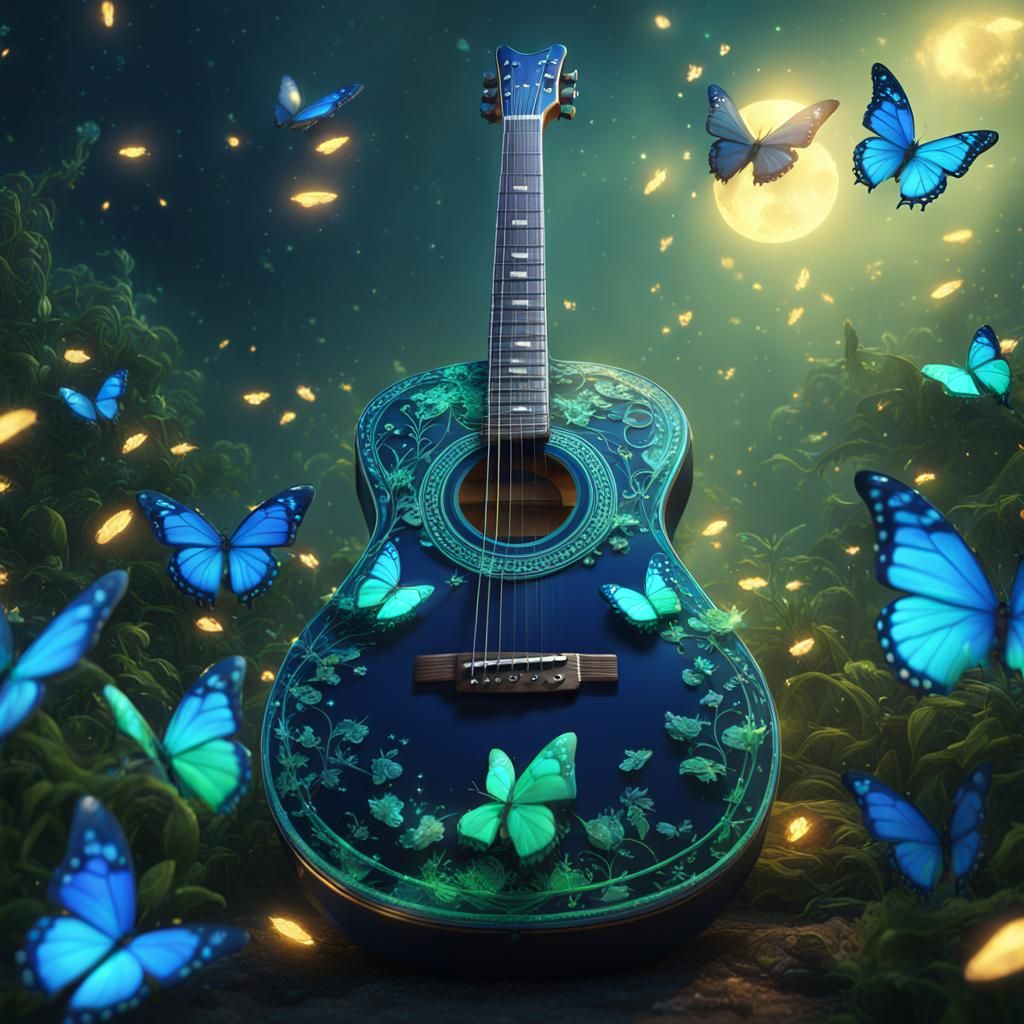 Guitar with Butterflies: Fantastical Matte Painting