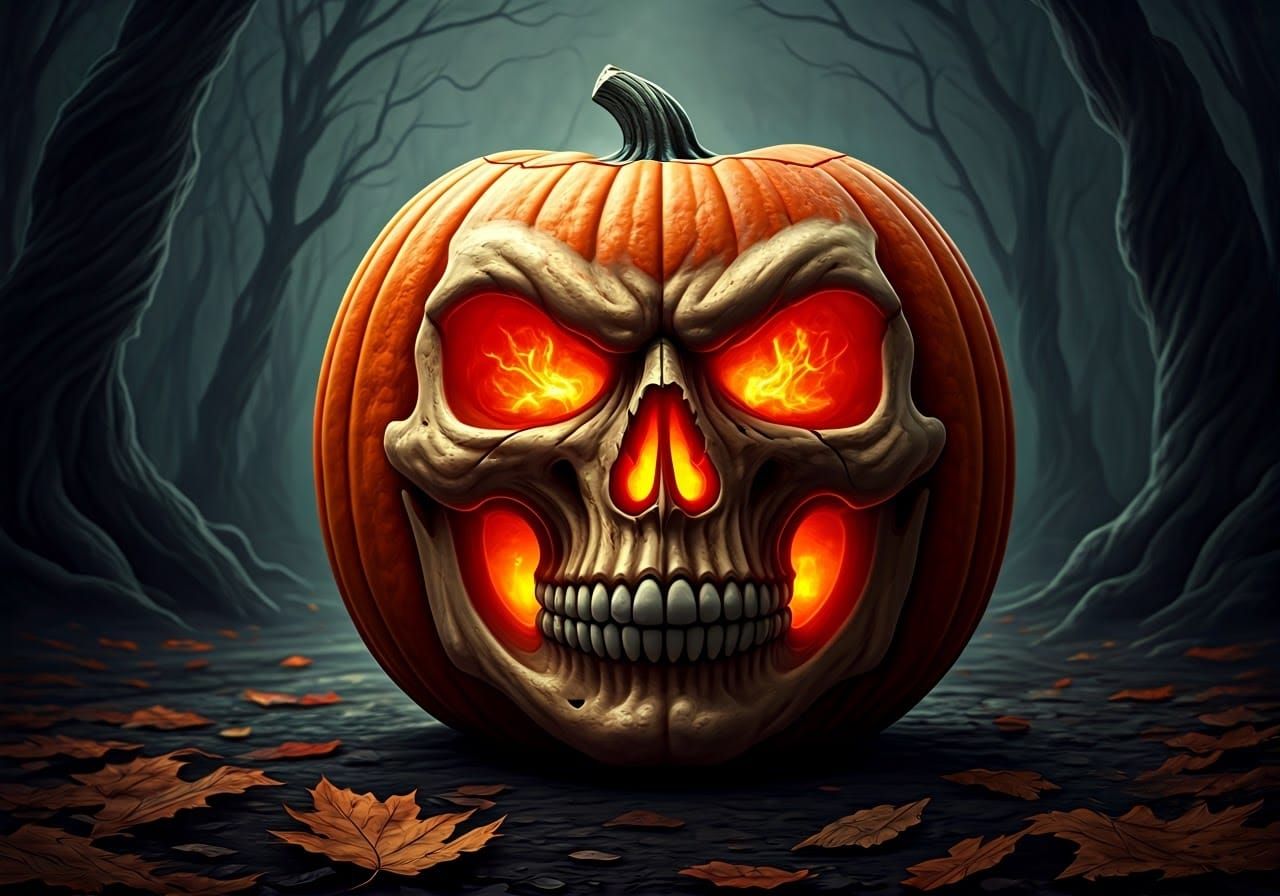 Jack-o-Lantern and Skull Fusion in Photorealistic Style