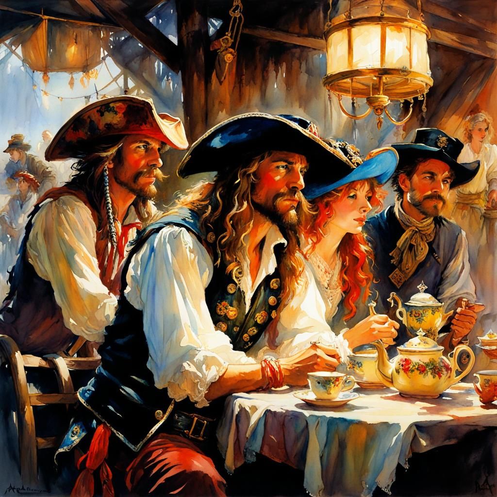 Buccaneer Tea Party: Watercolor Fantasy Art