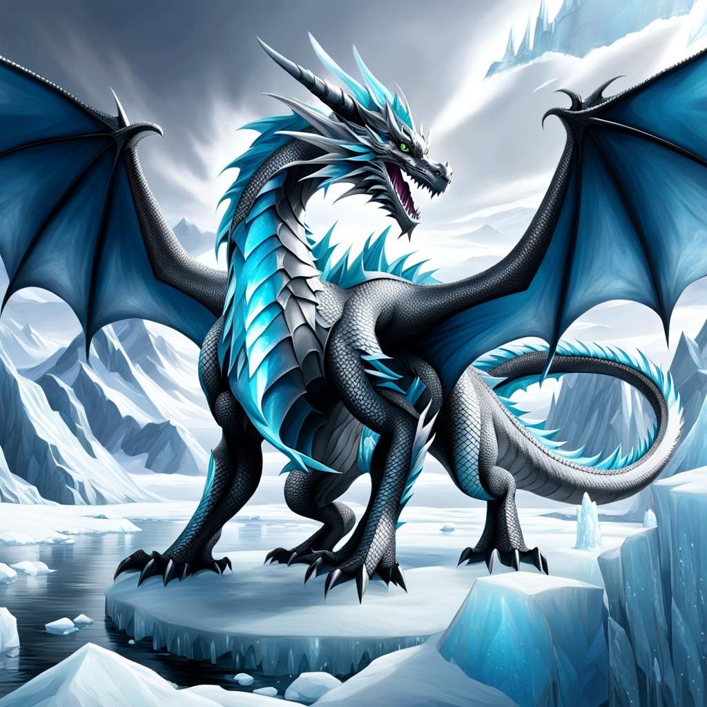 Silver Dragon Unleashing Ice Across Frozen Landscape