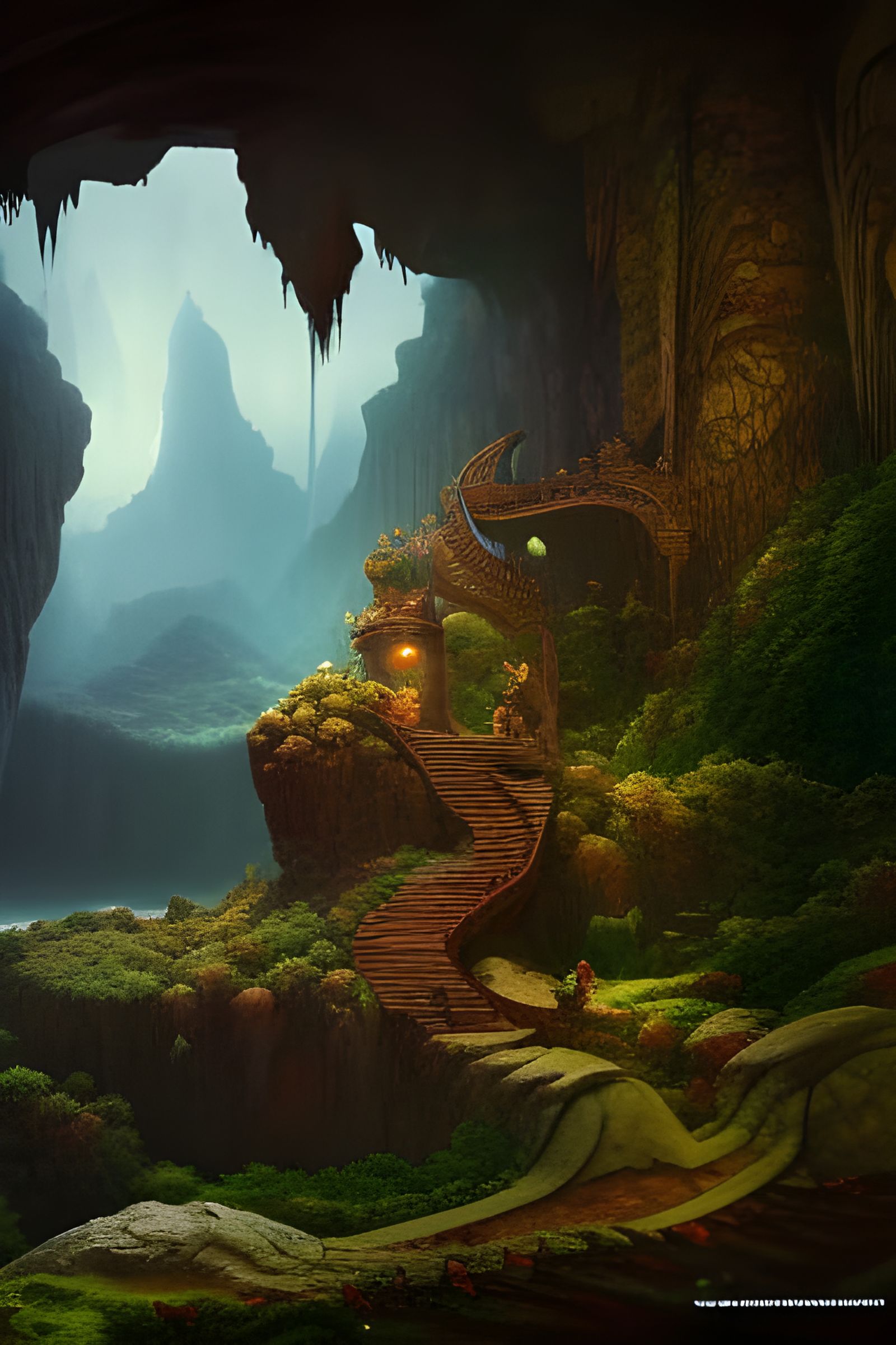 Whimsical Statue in Moody Cave: Matte Painting