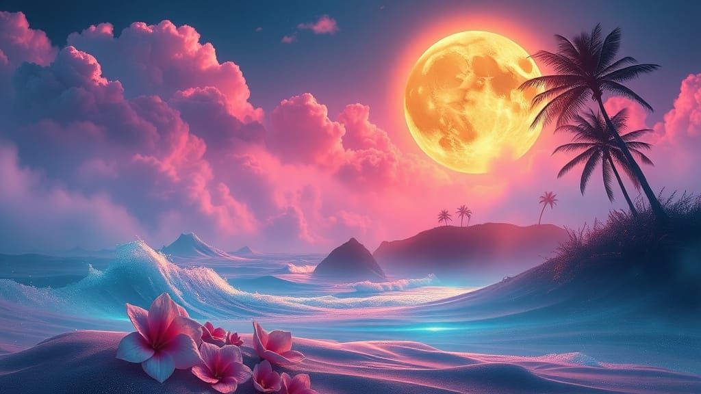 Dreamlike Fantasyscape with Bioluminescent Island Glow