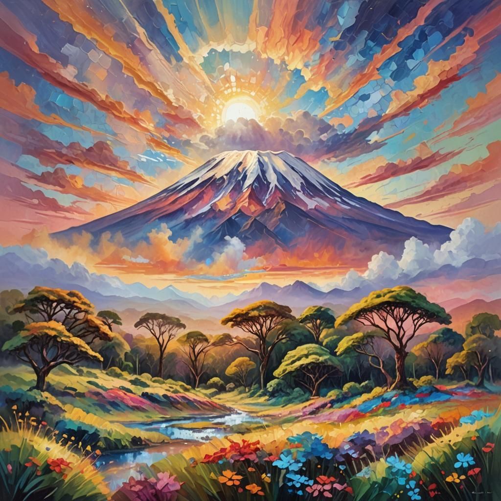 Majestic Kilimanjaro in Dreamy Impasto Landscape