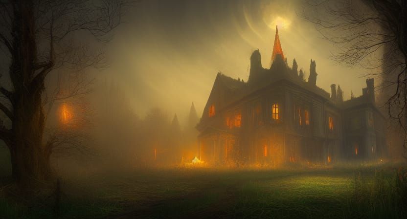 Haunted Manor in Cursed Wood: Photorealistic Fantasy Art