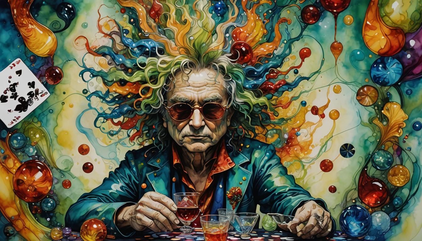 Alcohol Ink Poker Player in Glass Style