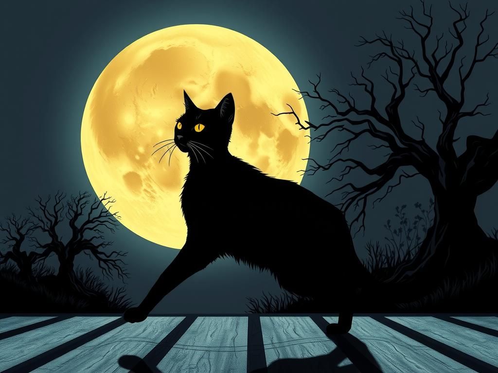 Black Cat Silhouette in Art Deco Anime Style