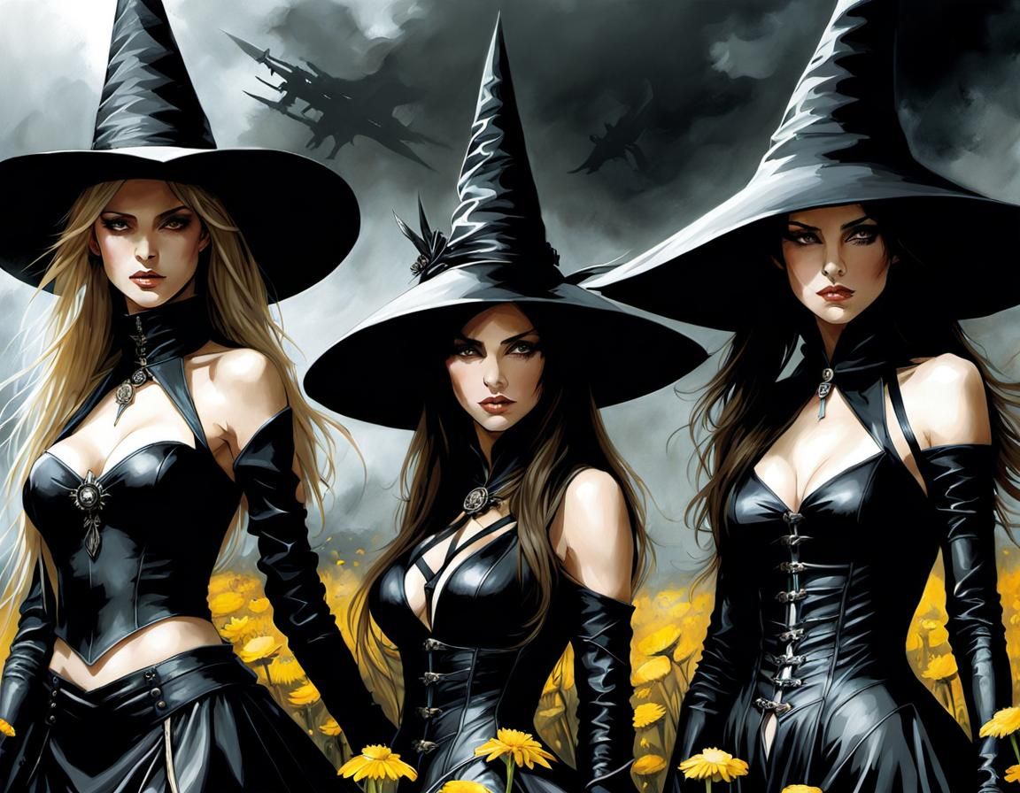 Witches' Coven in a Floral Landscape