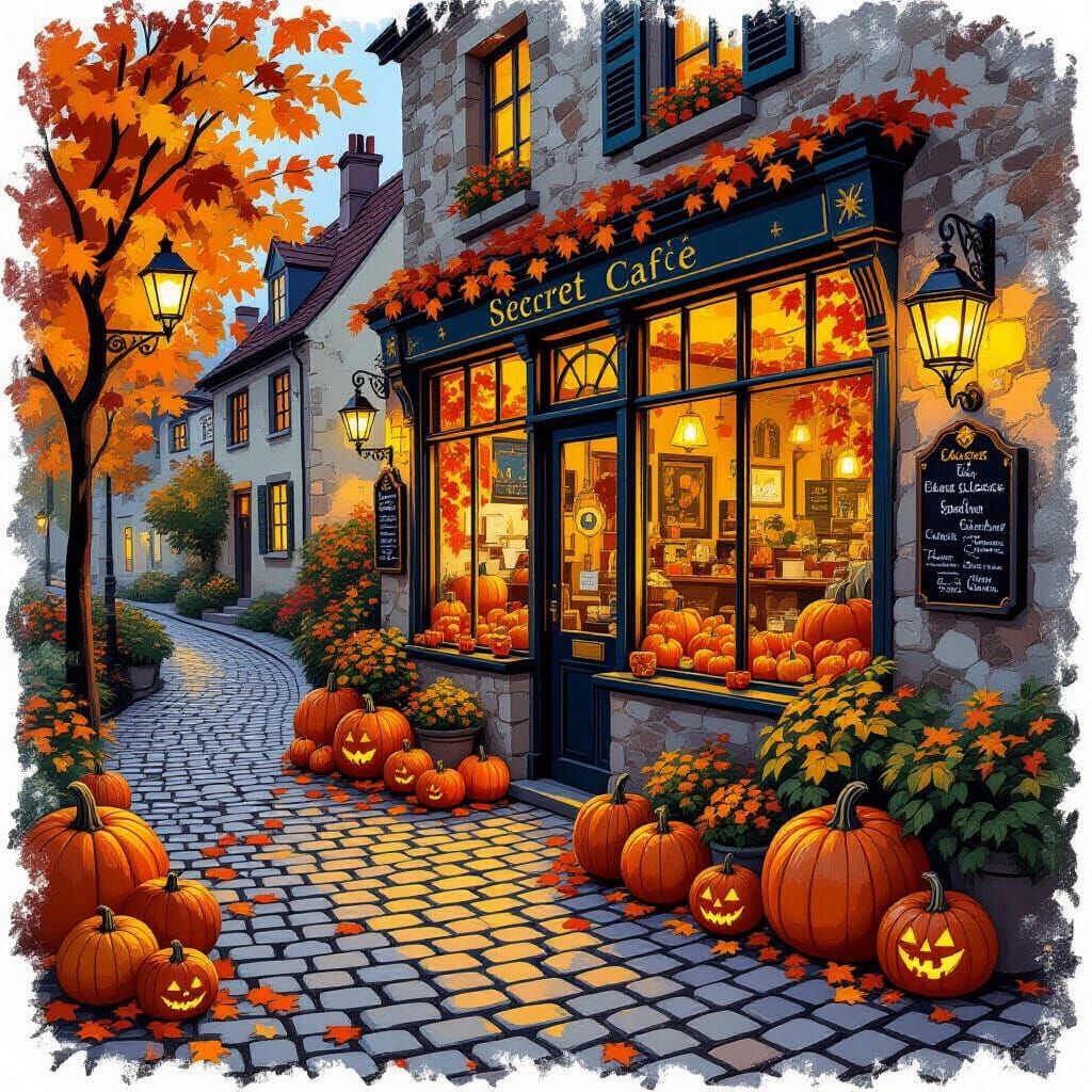 Secret Autumn Café Lair With Glowing Leaves