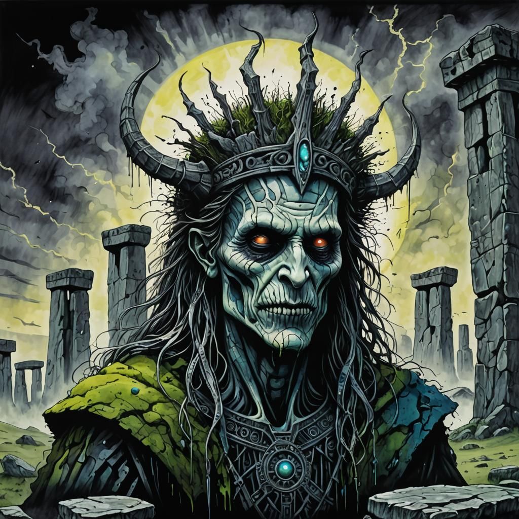 Banshee Rises from Stonehenge: Dark Fantasy Art