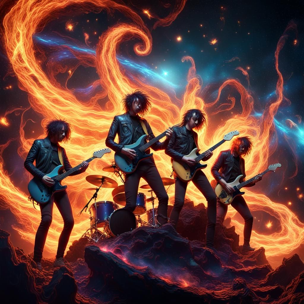 Rock Band on Fire in Cosmic Maelstrom