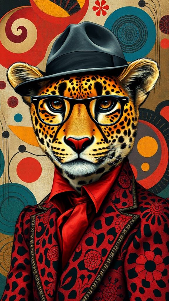 Cheetah in Clothes, Surreal Abstract Art Style