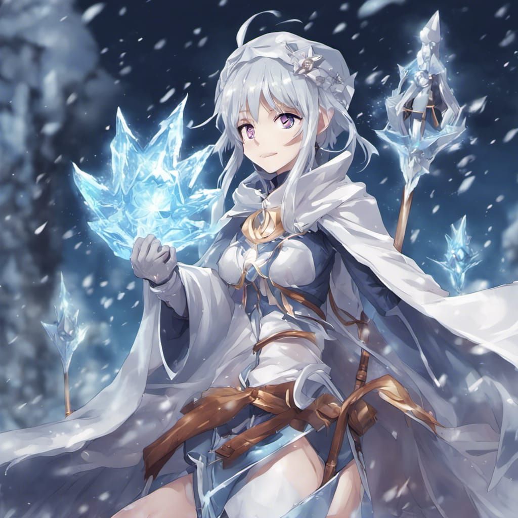 Anime Ice Mage Girl in Key Visual Style
