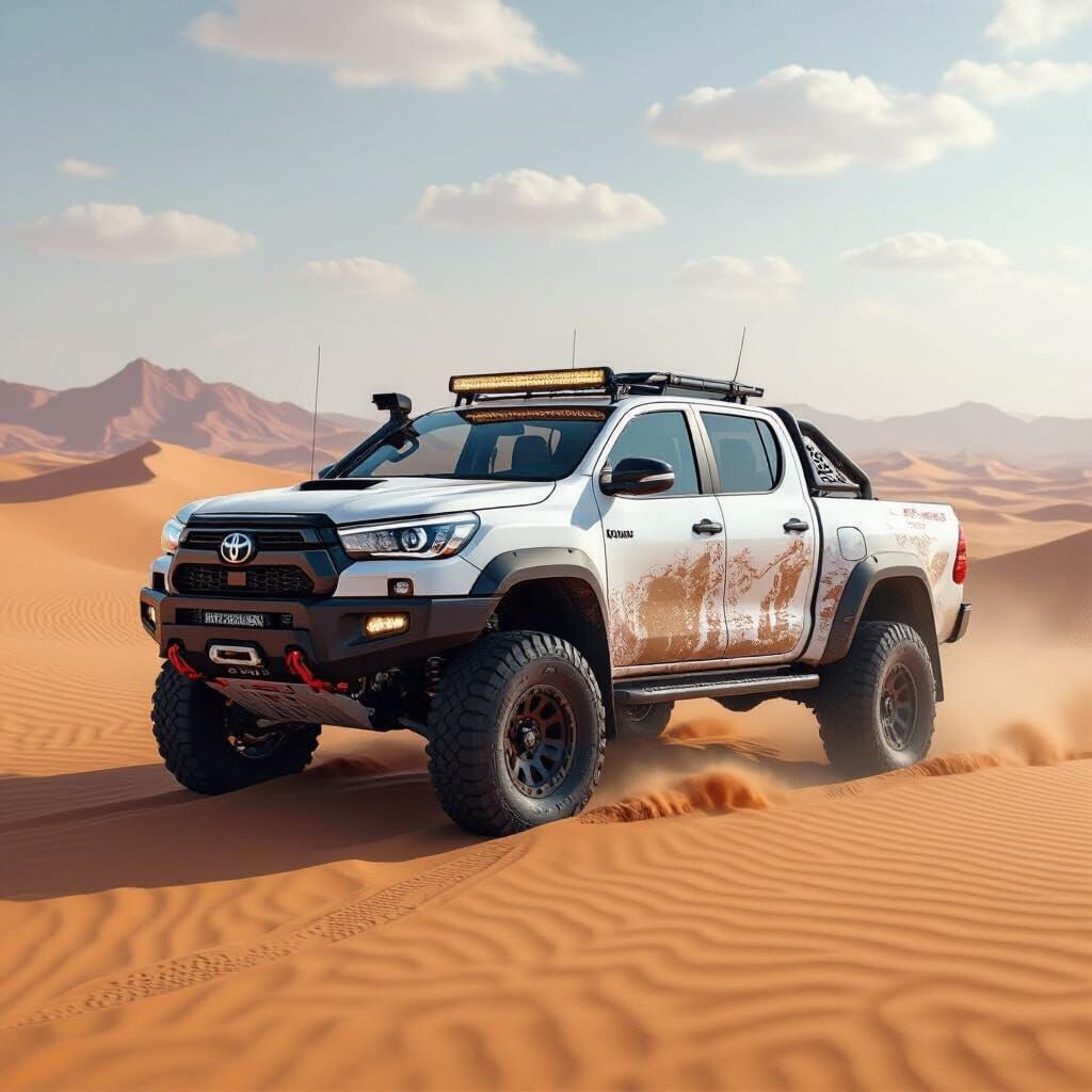 Toyota Hilux Conquers Desert Dunes in Futuristic Style