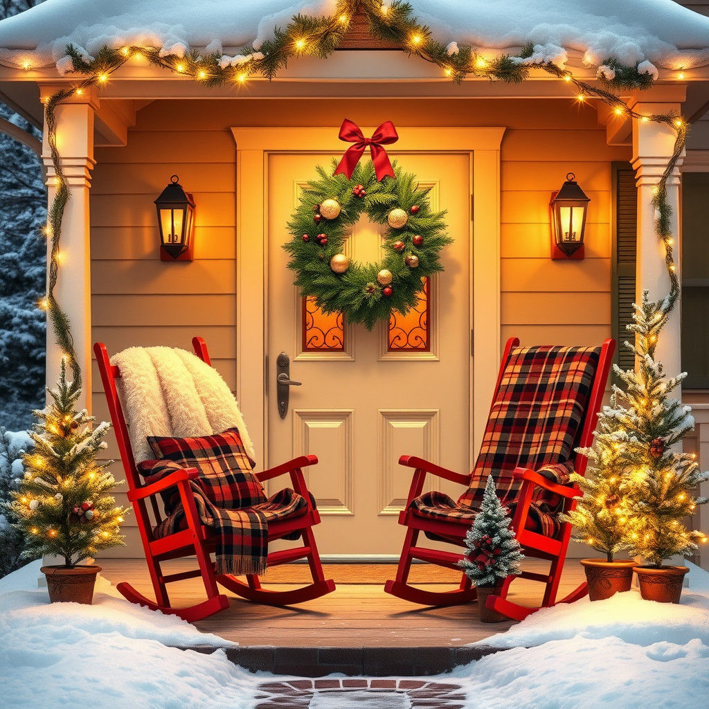 Cozy Winter Wonderland on a Snowy Front Porch