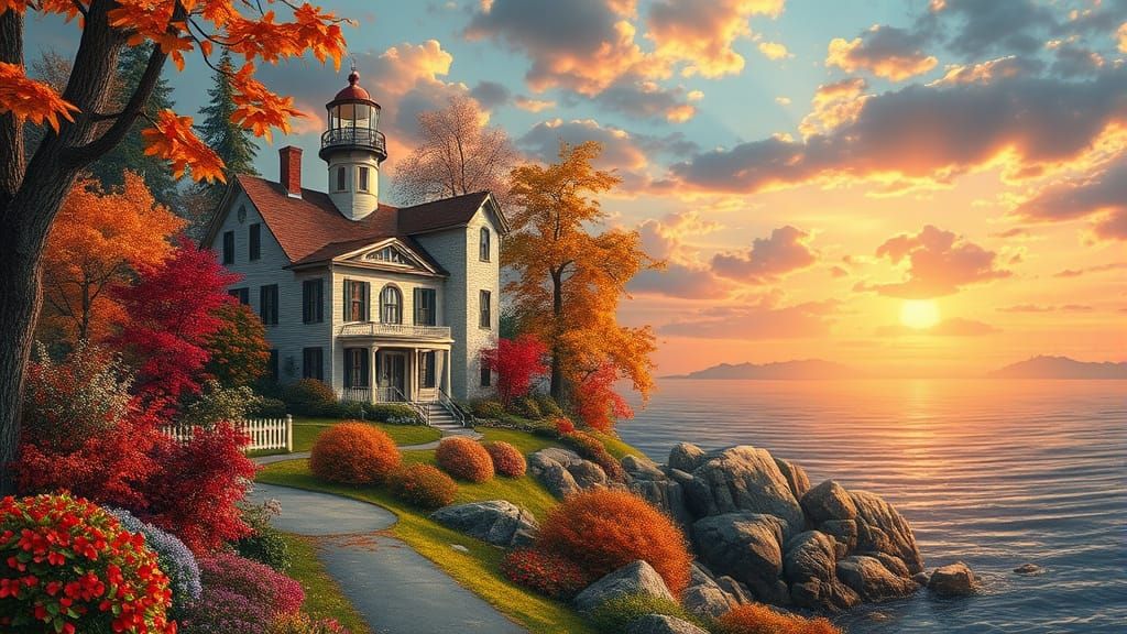 Ultrarealistic Lighthouse in Autumn Colors