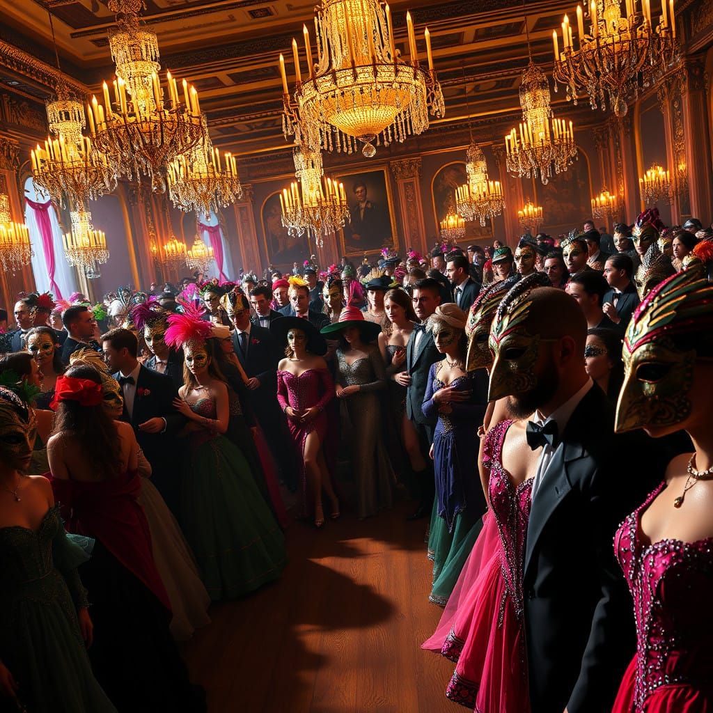 Mysterious Masquerade Ball in Opulent Baroque Style