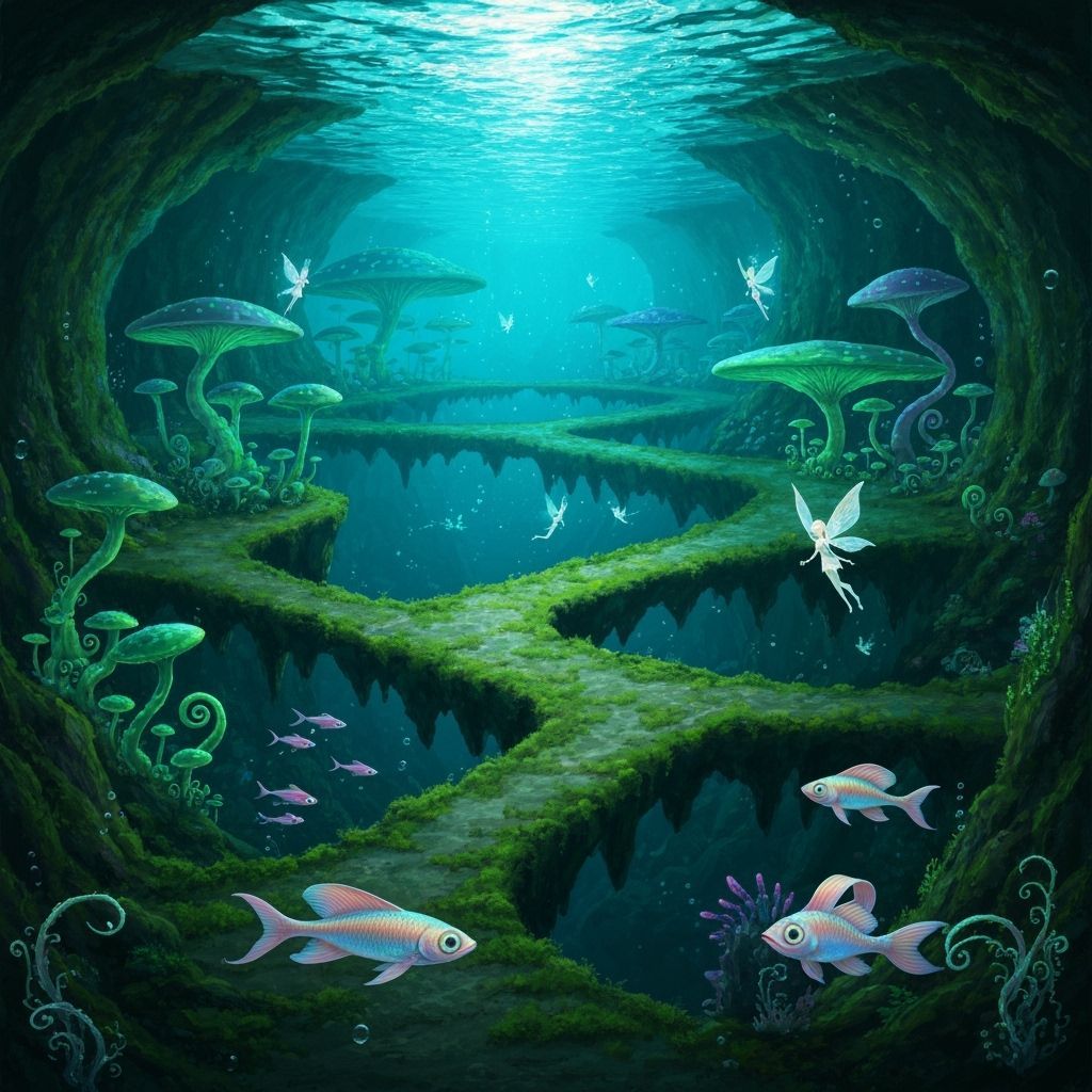 Enchanted Underwater Fairy City with Bioluminescence