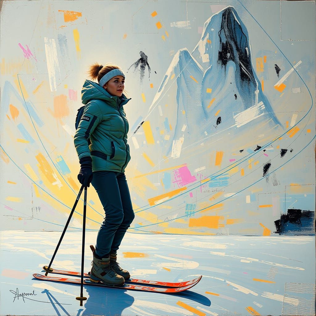 Abstract Expressionist Skier in Holographic Display