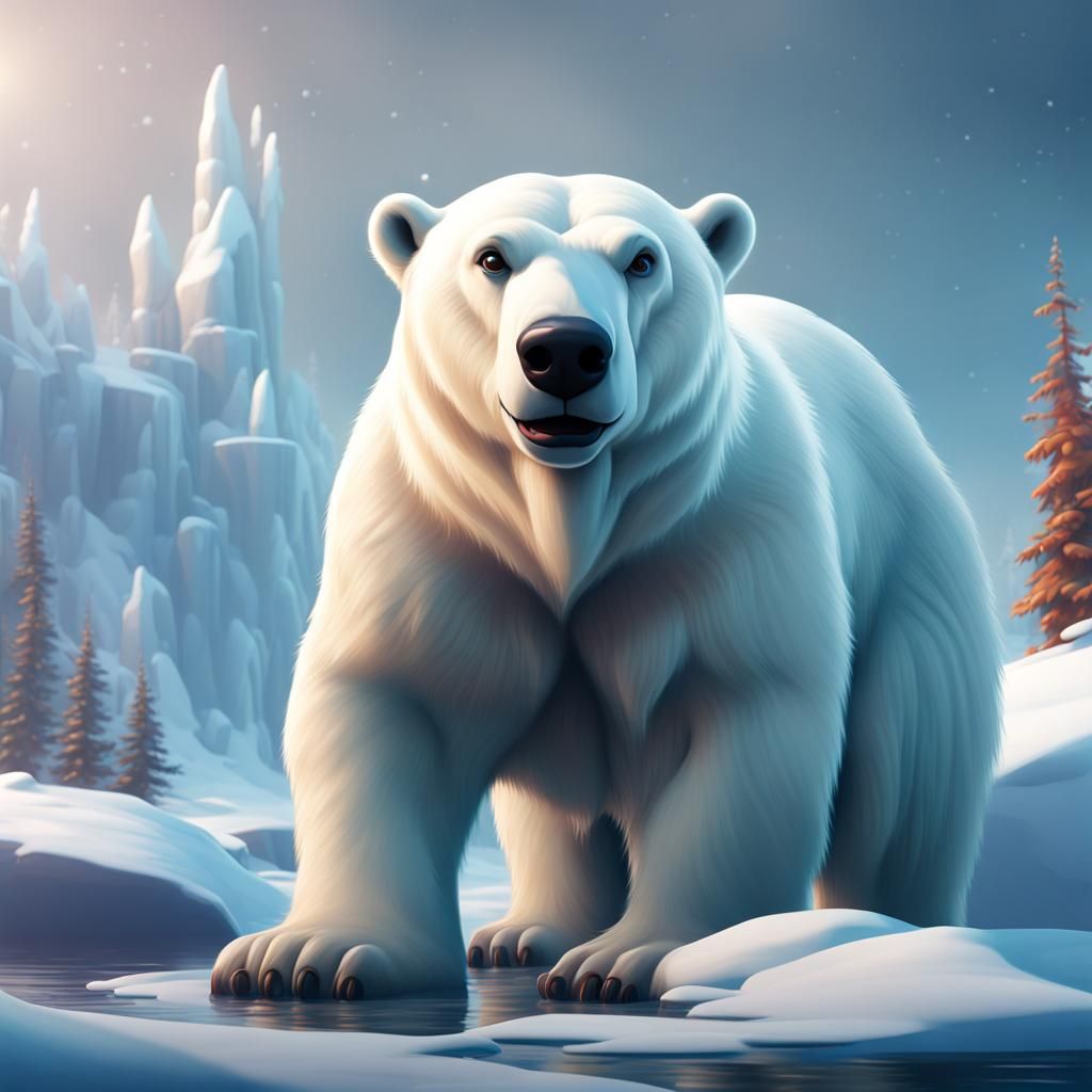 Disney Cartoon Polar Bear in Winter Wonderland