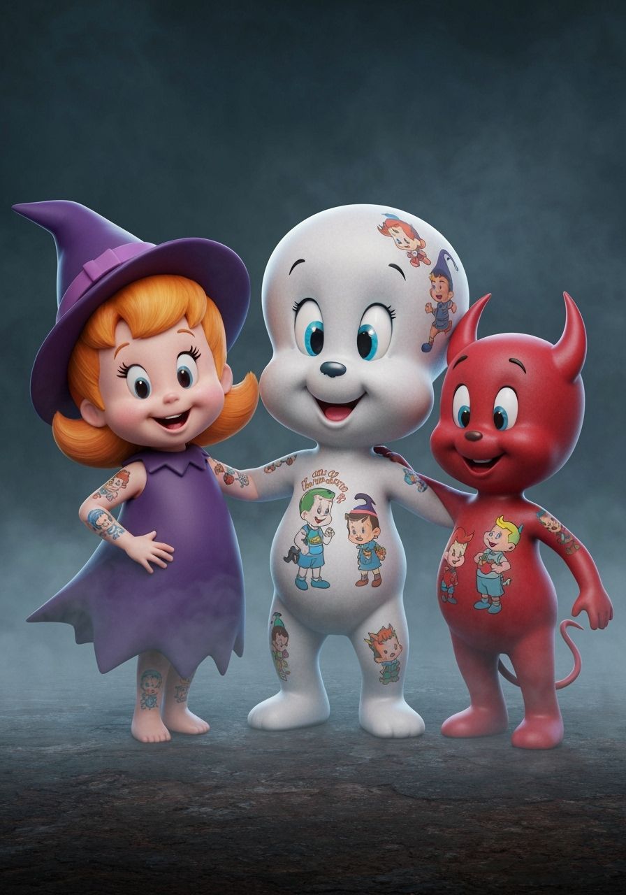 Playful Casper and Friends Tattoo Sheet in 8K