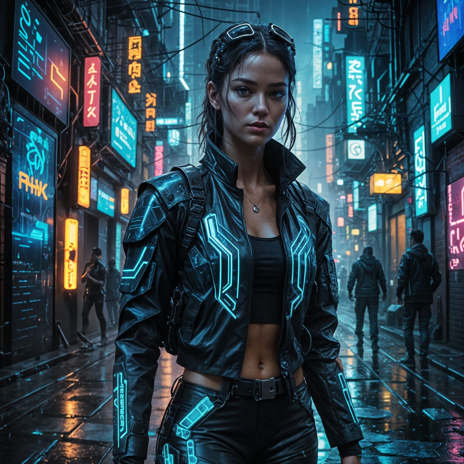 Cyberpunk Woman with Visible Abs