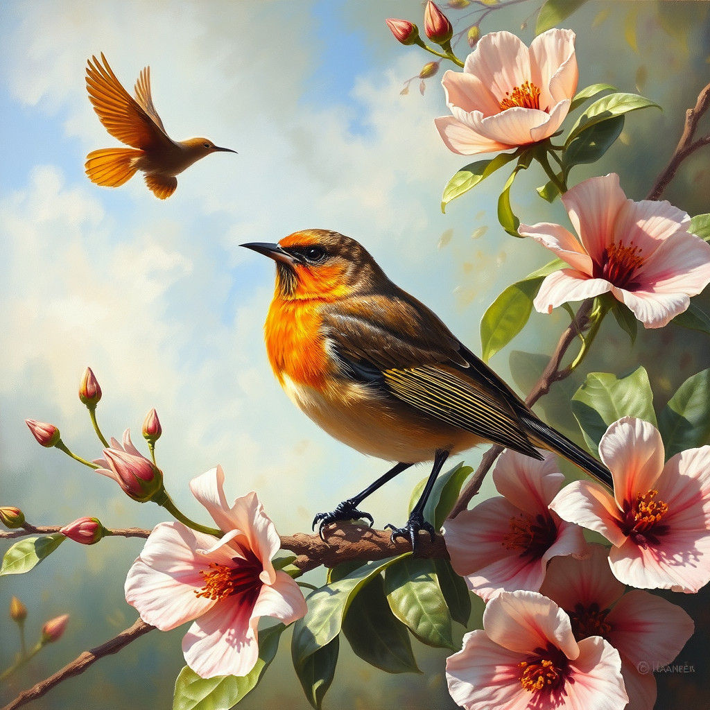 Extravaganza Thema die skurrile Natur .ature ist ein Vogel und Blumen