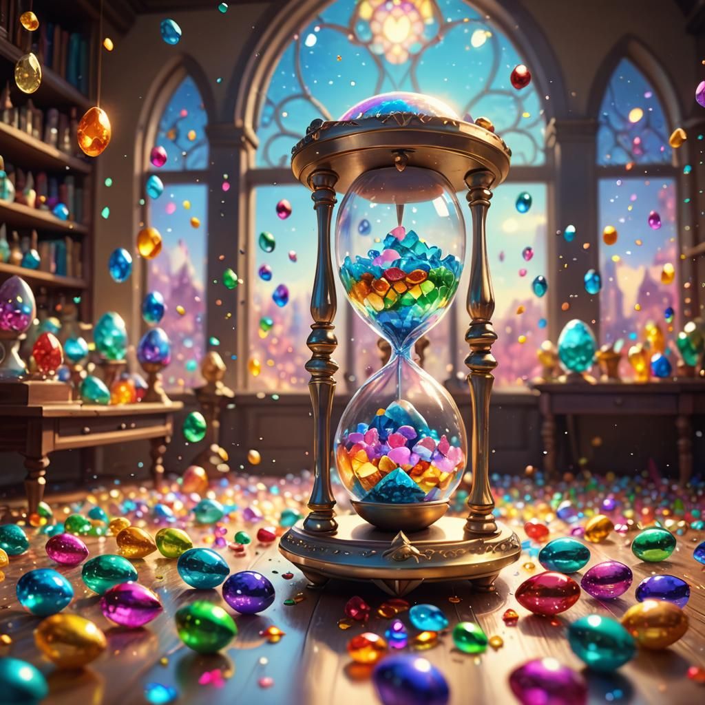 Whimsical Hourglass with Crystal Diamonds, Pixar-Inspired