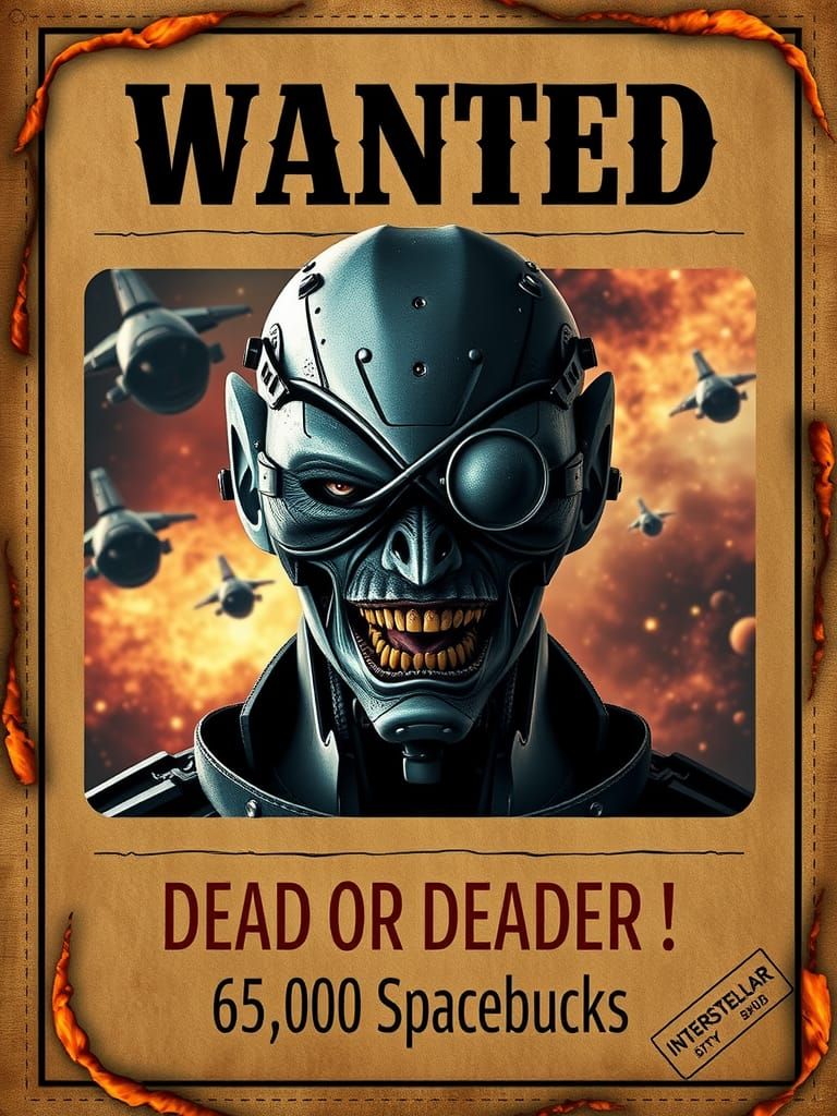 Interstellar Wanted Poster: Cyborg Alien Patches