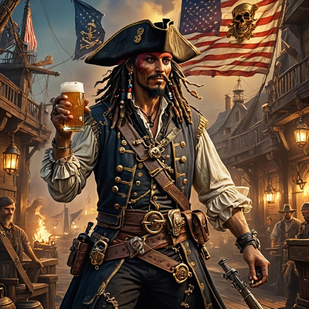 Pirate with Gun and Beer in Artstation Style