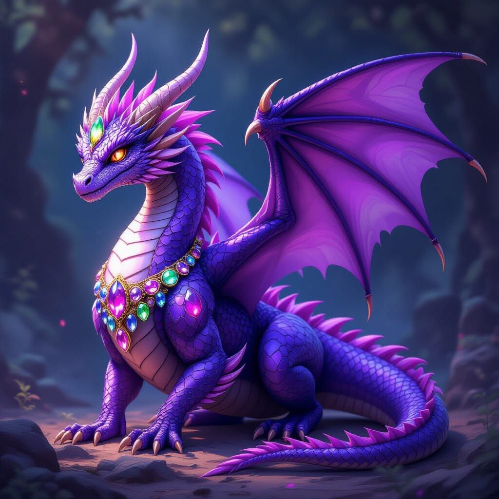 Majestic Violet Dragon Adorned with Dazzling Gems