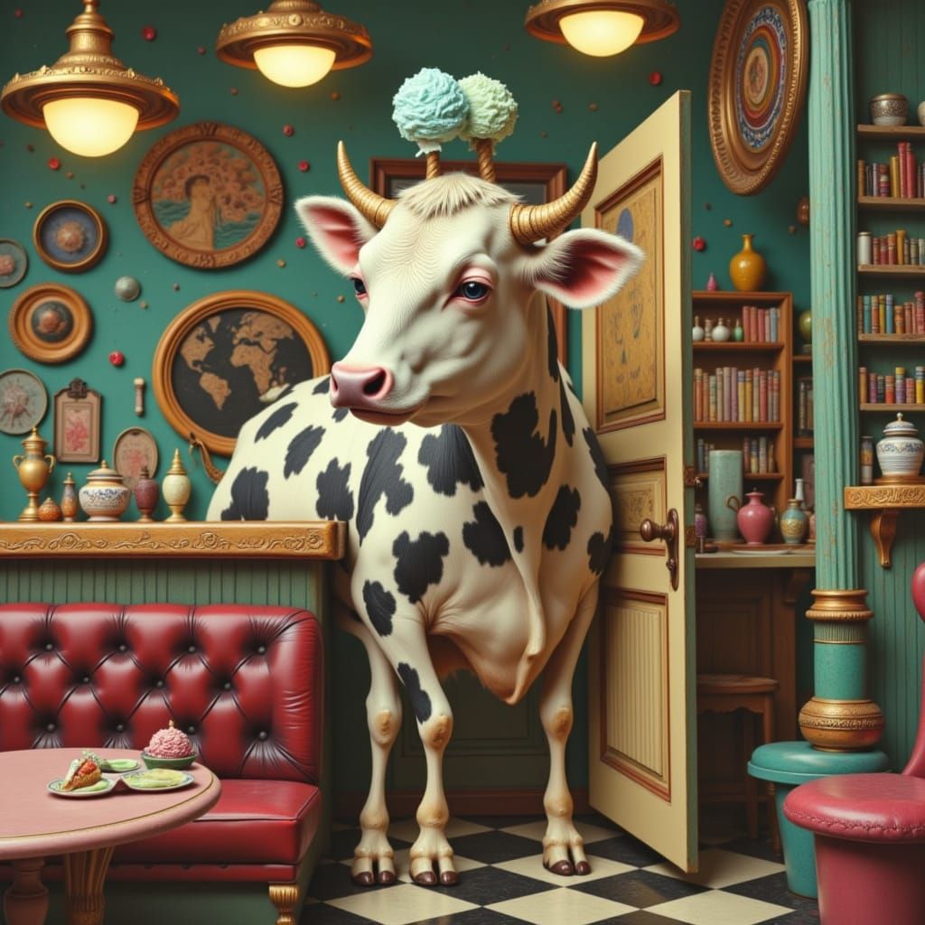 Dairy Cow Reveals Ice Cream Parlor, Pop Surrealism