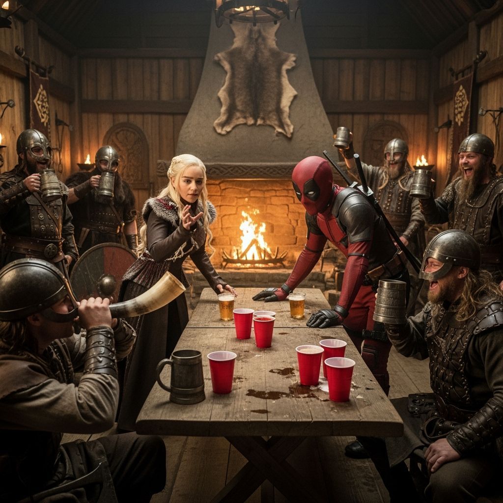 Daenerys & Deadpool Play Beer Pong With Vikings