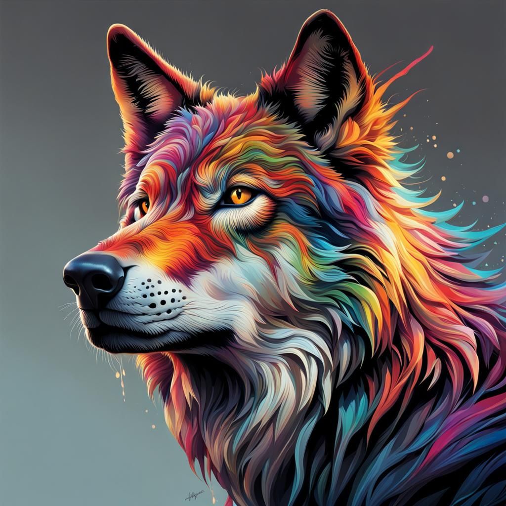 Hyperrealistic Wolf Portrait with Colorful Background
