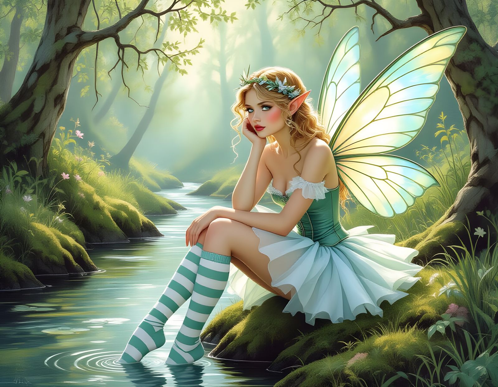 Norse Faerie with Iridescent Wings by Riverbank
