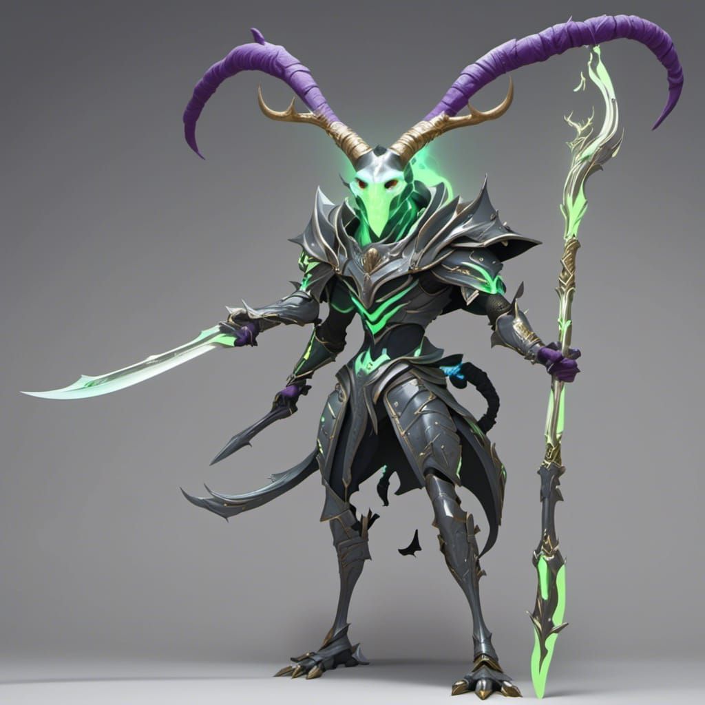 Jackalope Warrior with Runes and Neon Markings