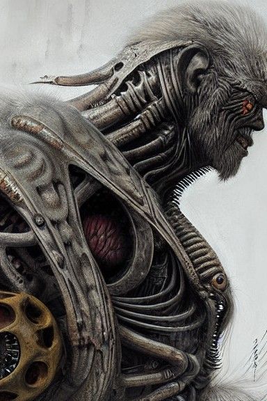 Biomechanical Yeti Close-Up in Giger Style