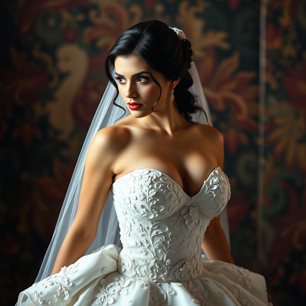 Sultry Bride Exudes Seductive Charm in Hyperrealist Portrait