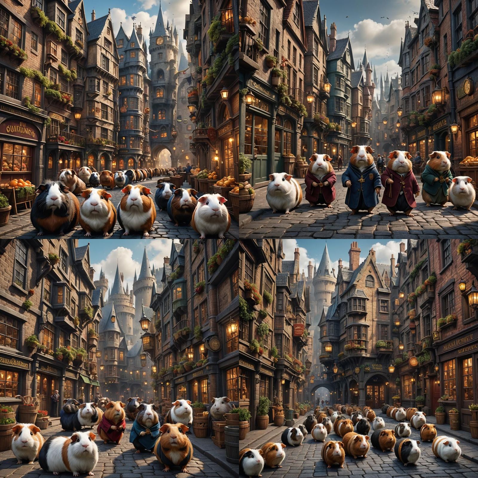 Guinea Pigs as Hogwarts Students in Diagon Alley