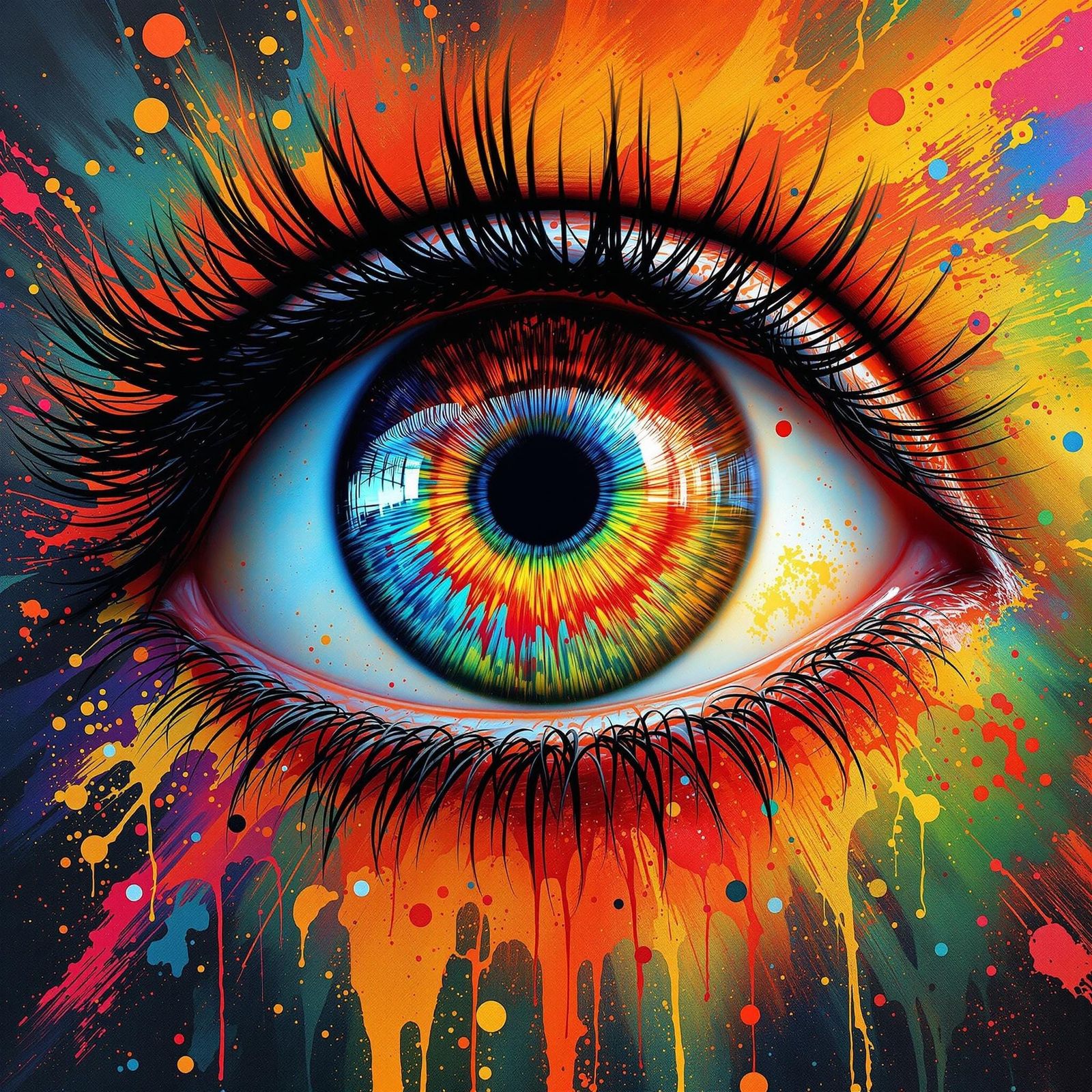 Vibrant Eye in Swirling Colors, Framed by Black Velvety Lash...