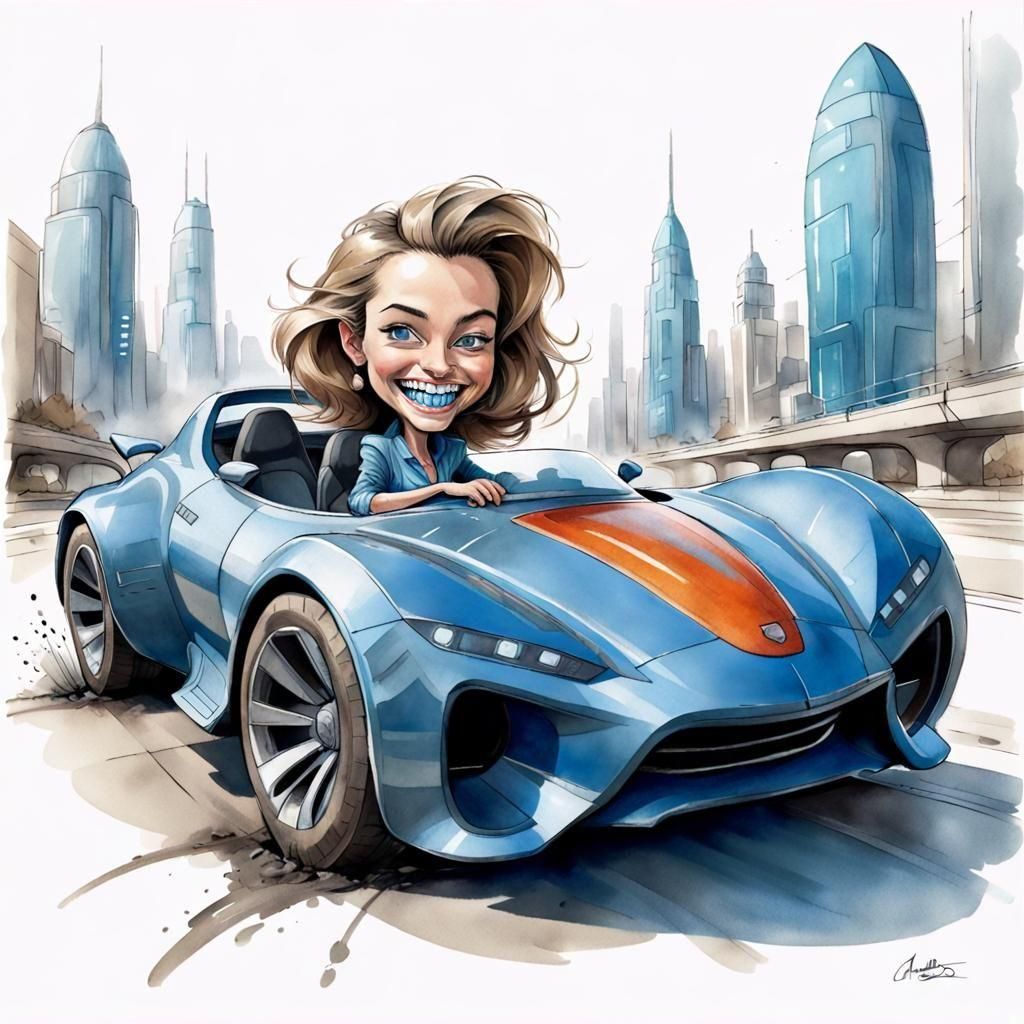 Humorous Caricature with Light Blue Teeth