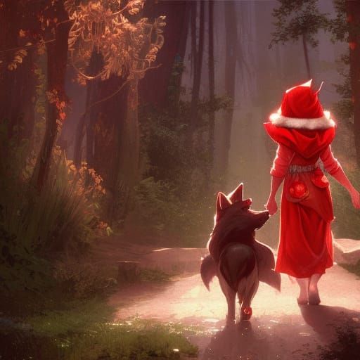 Wolf Boy and Red Riding Hood Art Nouveau