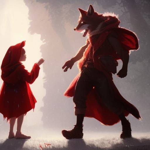 Wolf Boy and Red Riding Hood, Hyperdetailed Art