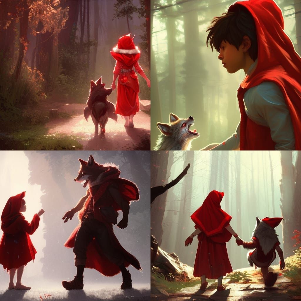 Wolf Boy and Red Riding Hood: Hyperdetailed Art