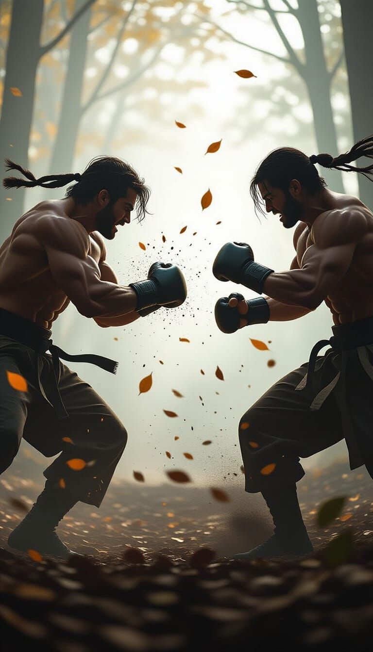 Intense Forest Fight Scene with Silhouette Effect