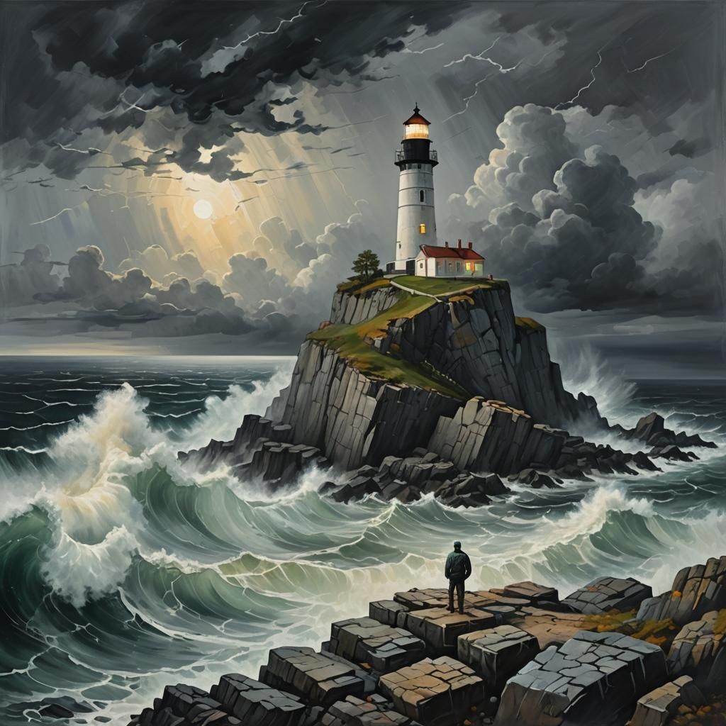 Stormy Sea Lighthouse: Abstract Night Landscape