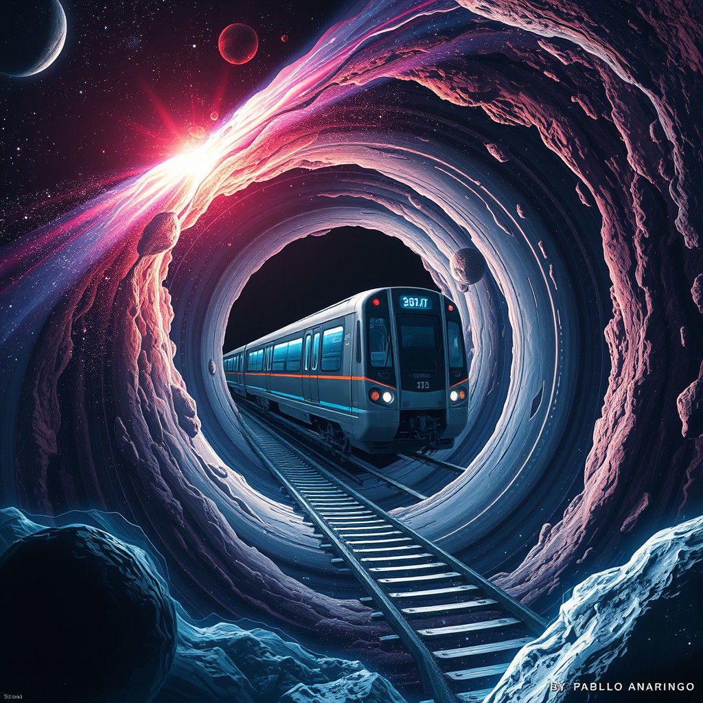 Futuristic Train Transcends Black Hole: Holographic Illustra...