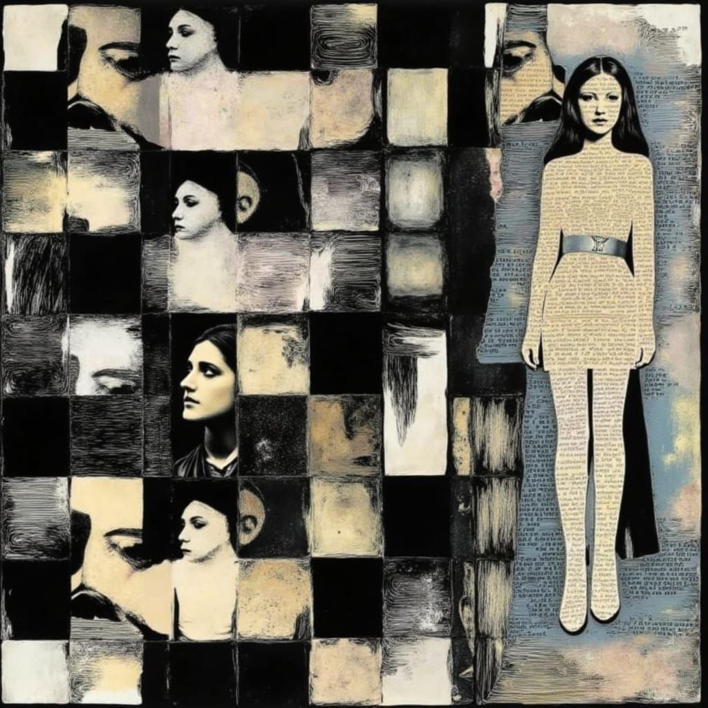 Surreal Collage of Silhouettes and Torn Mirrors