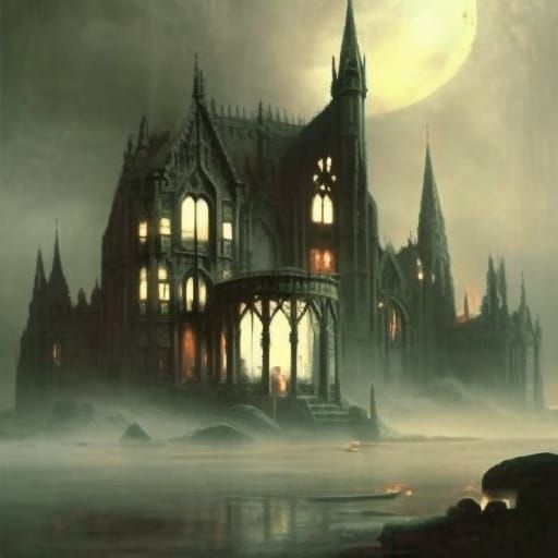 Epic gothic house painted black& ethereal gothic windows& Gothic vibes& ethereal vibes& dark fantasy vibes& fantasy vibe...