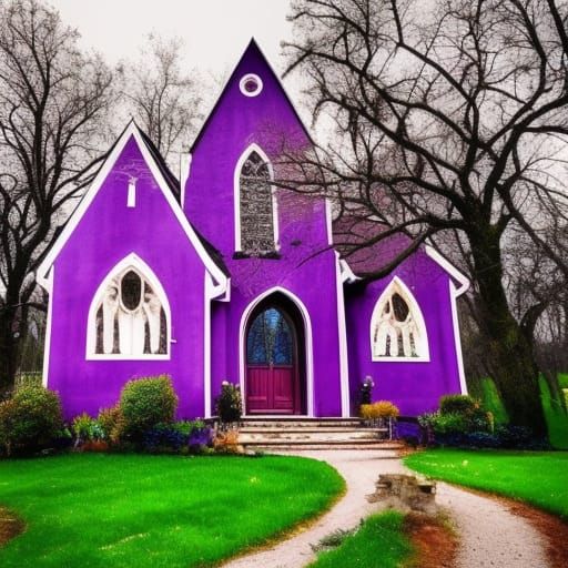 Purple Gothic witchy house with ethereal Gothic windows& ame...